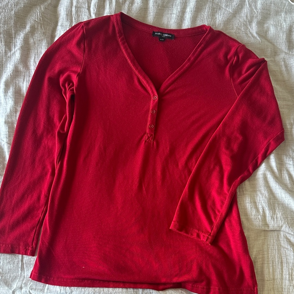 Mario Serrani Red Long Sleeve V-Neck Top